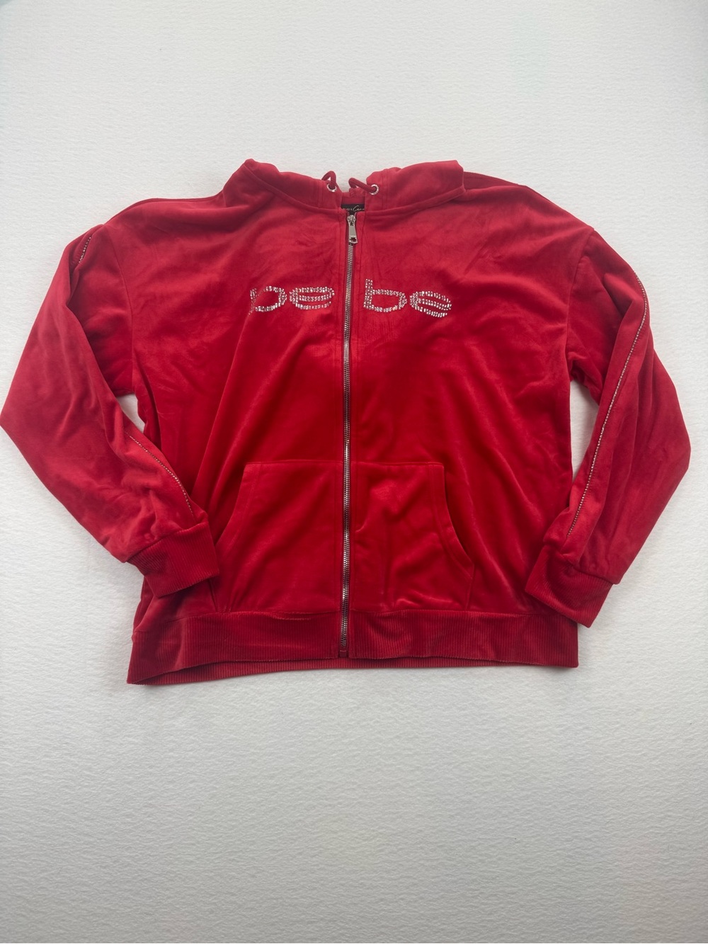 Bebe x Ciara Red Velour Rhinestone Zip Up Hoodie Bebe Y2K Jacket Size XL